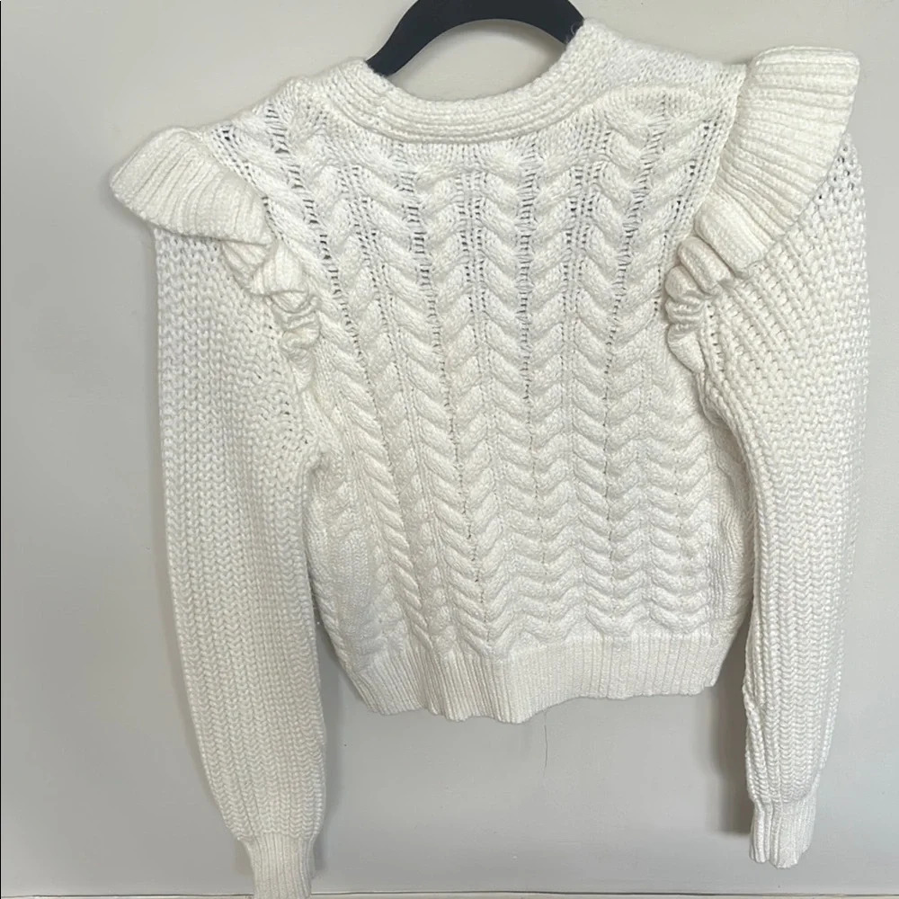 White Ruffled Sweater with Chevron Knit - Picture 3 of 3